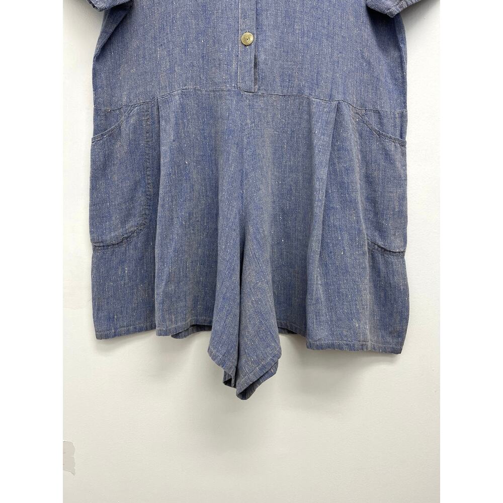 Vintage Flax Linen Romper Button-Front Oversized Coastal Collared Relaxed Small - Picture 9 of 12